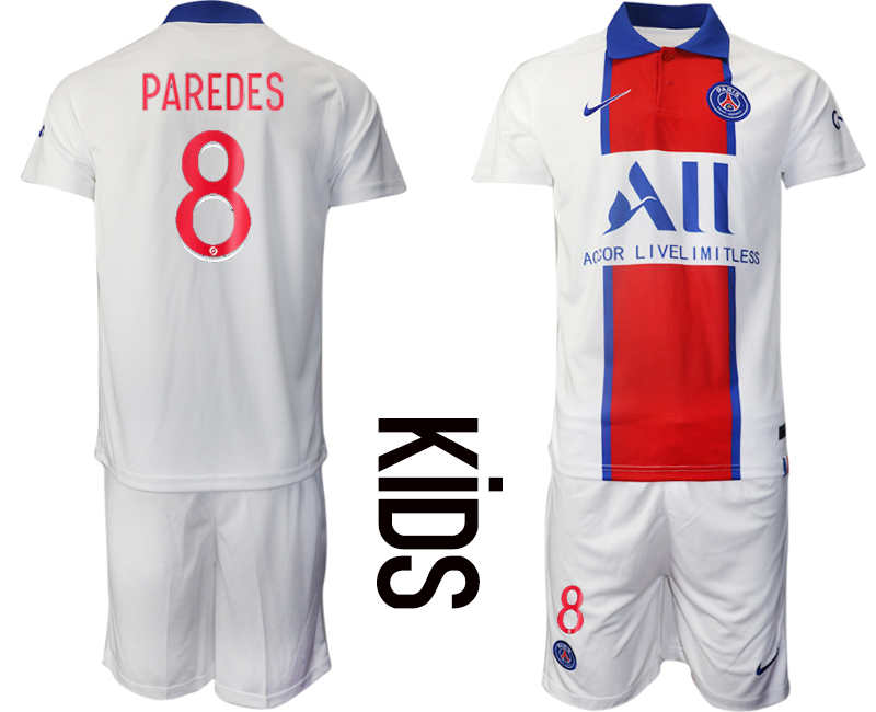 Youth 2020-2021 club Paris St German away #8 white Soccer Jerseys